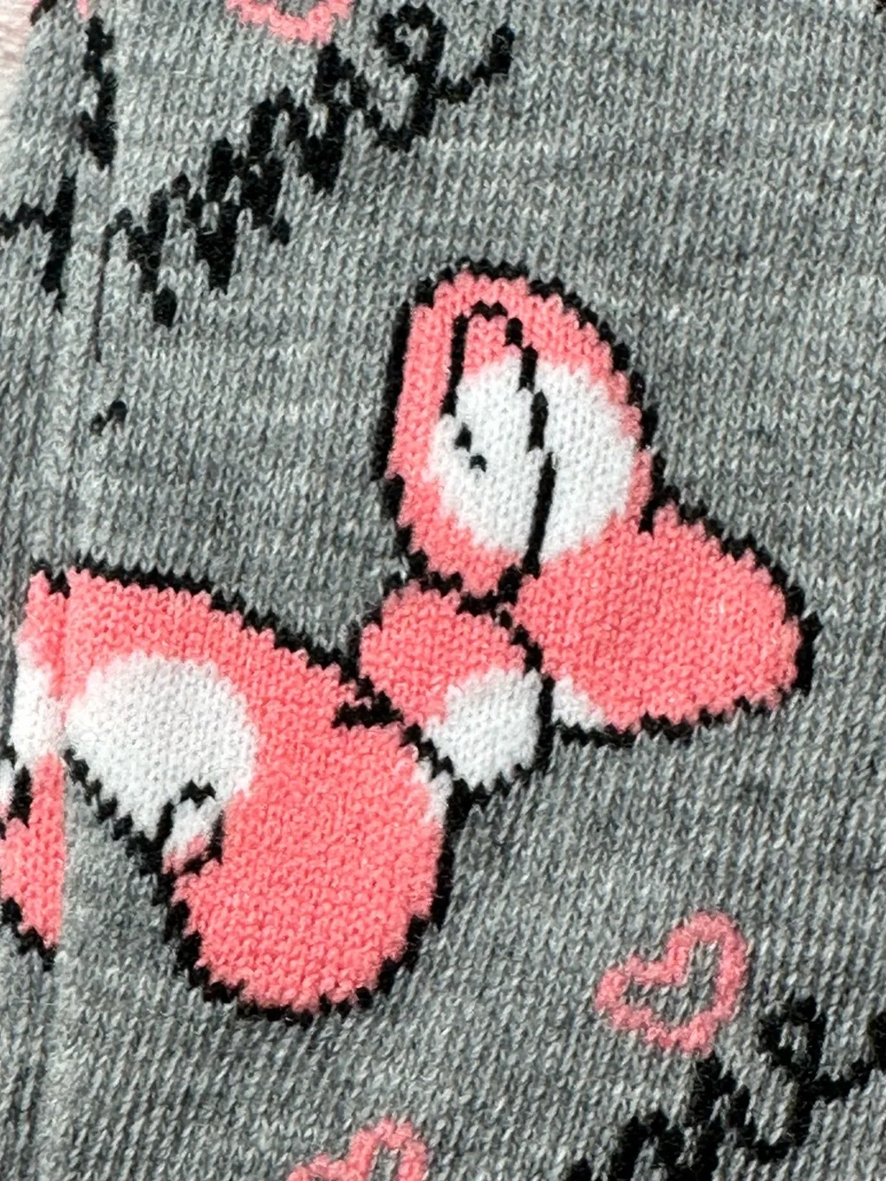 Disney Minnie Mouse Crew Socks Grey Pink Bow Graphic Sock